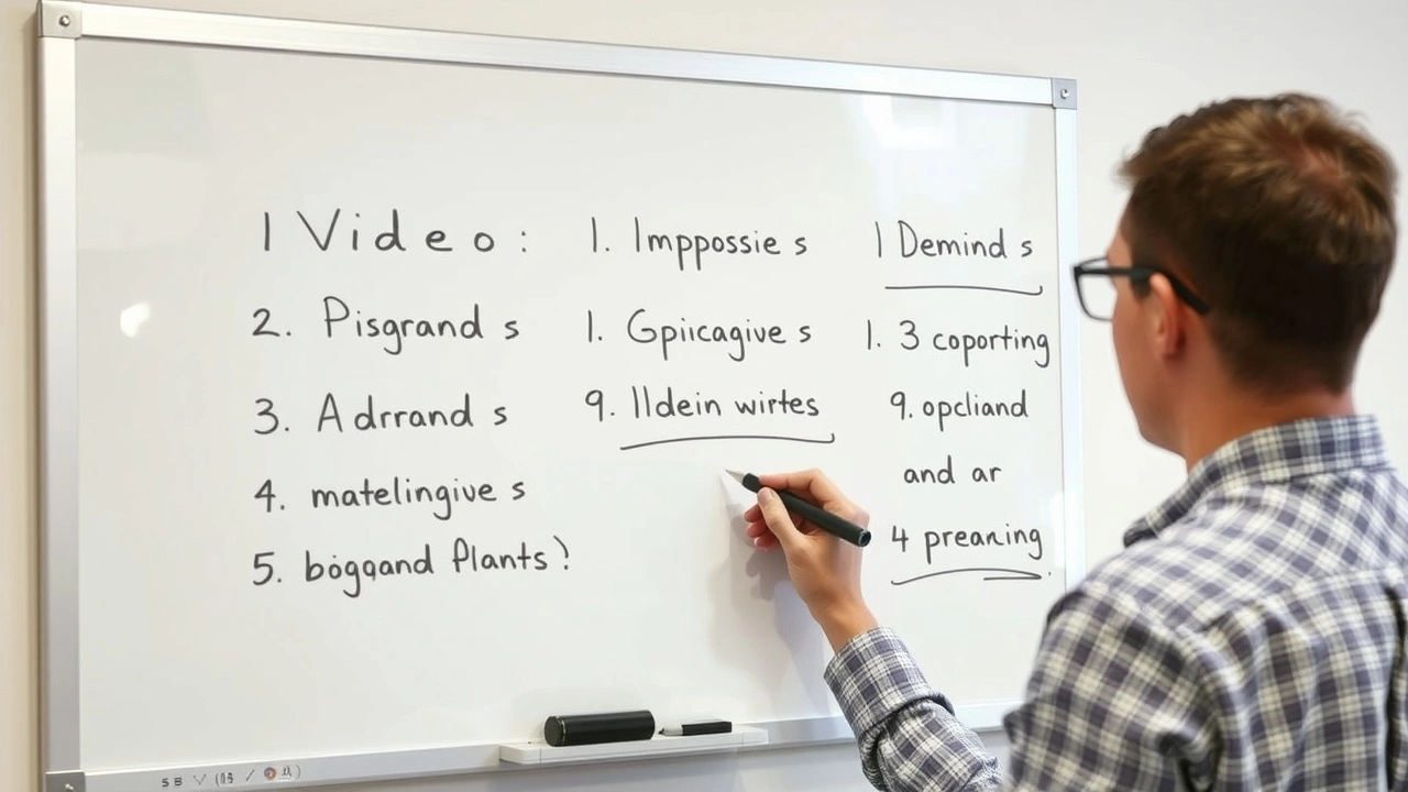 person écrivant des objectifs vidéo sur un tableau blanc