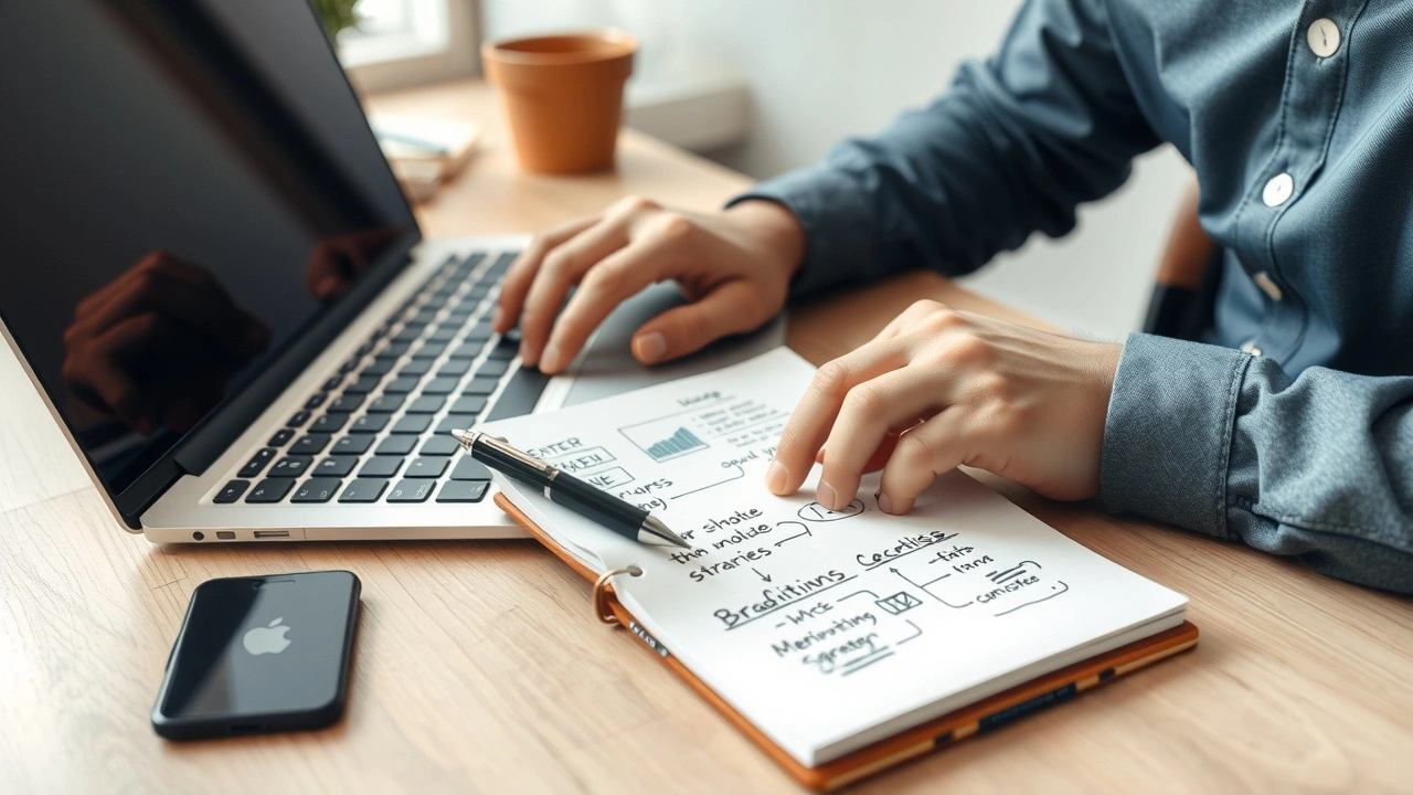 person travaillant sur un ordinateur avec un bloc-notes