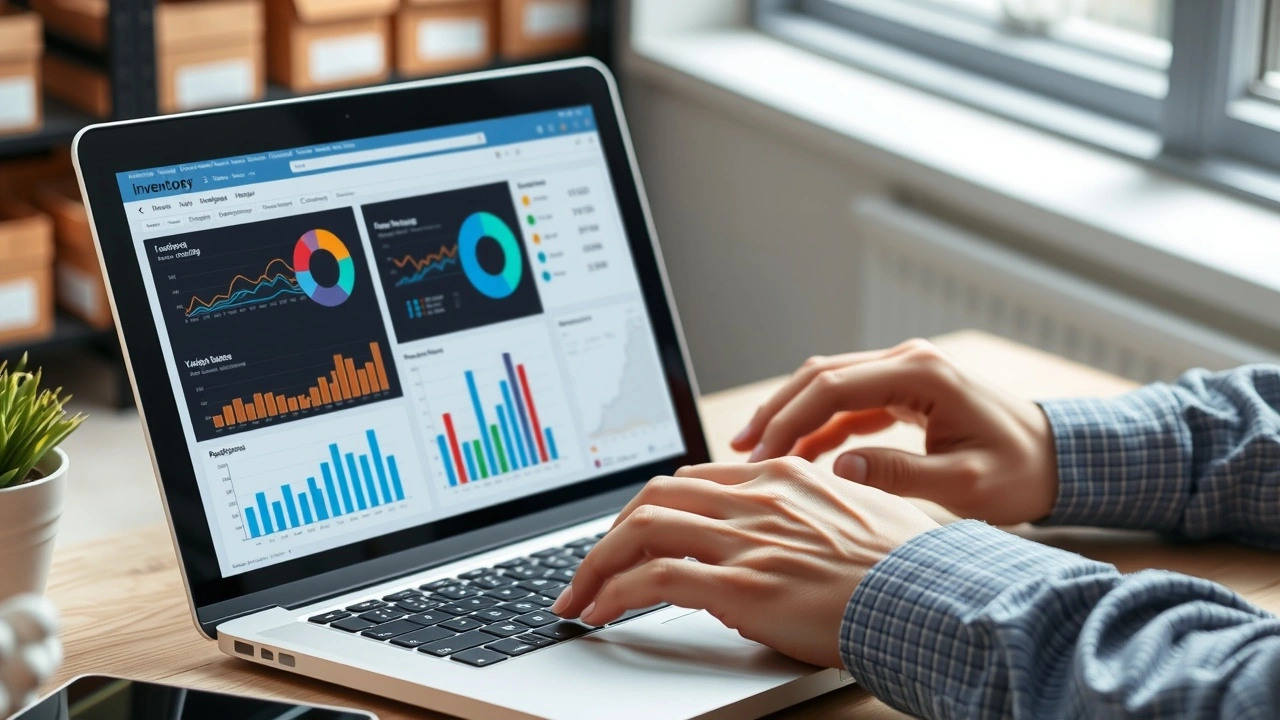 person analysant des données d'inventaire sur un ordinateur