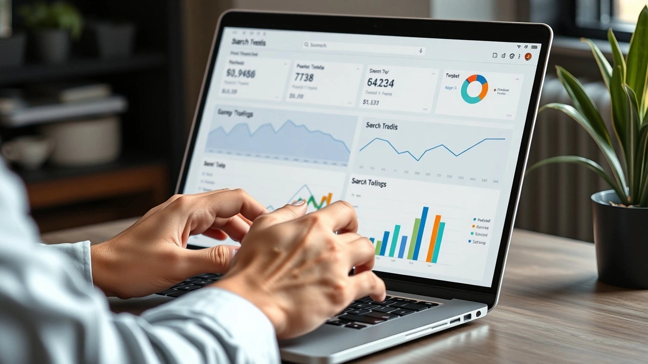 person examine des tendances de recherche sur un ordinateur