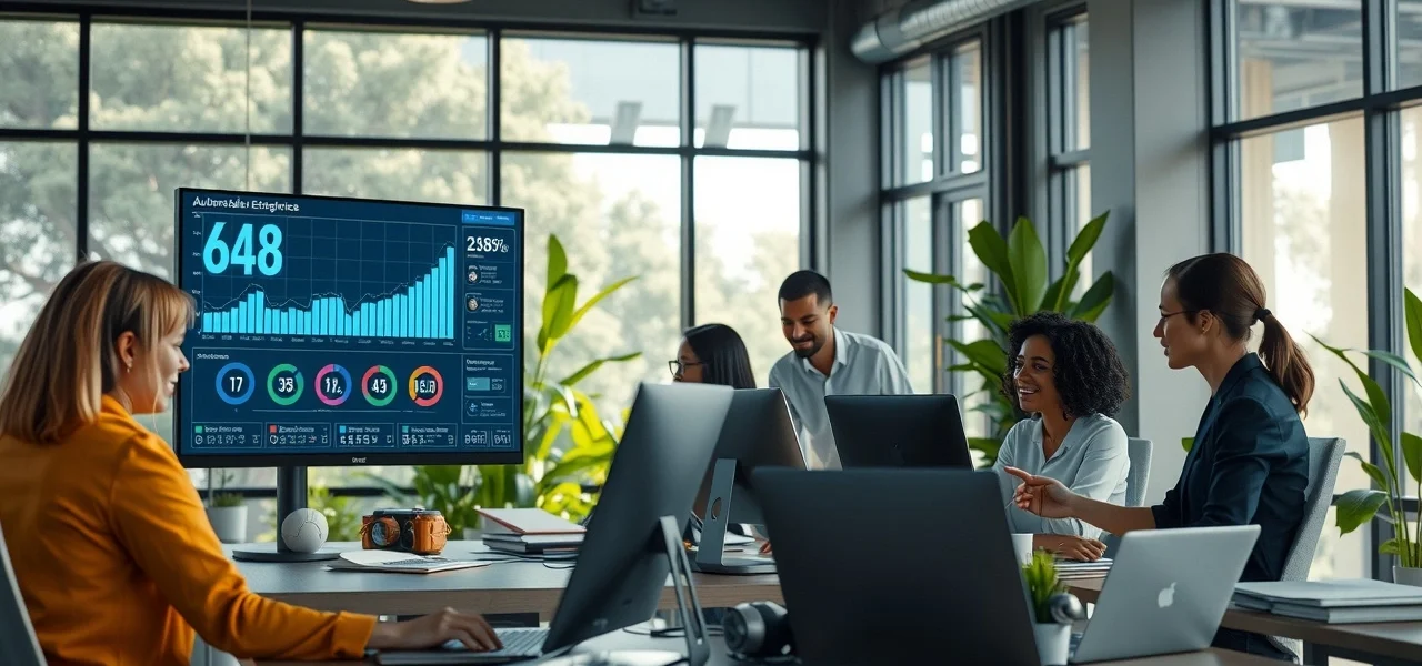 Scène de bureau moderne illustrant l'automatisation dans le commerce électronique.