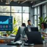 Scène de bureau moderne illustrant l'automatisation dans le commerce électronique.