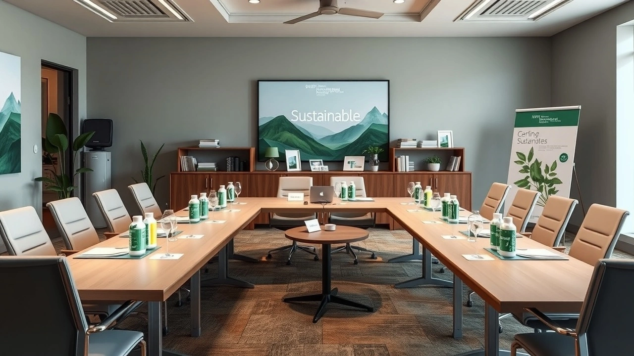 salle de conference de marketing durable avec produits