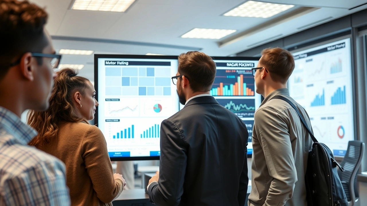 équipe analysant des graphiques dans un bureau moderne