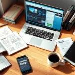 Espace de travail avec des outils de creation de site web.