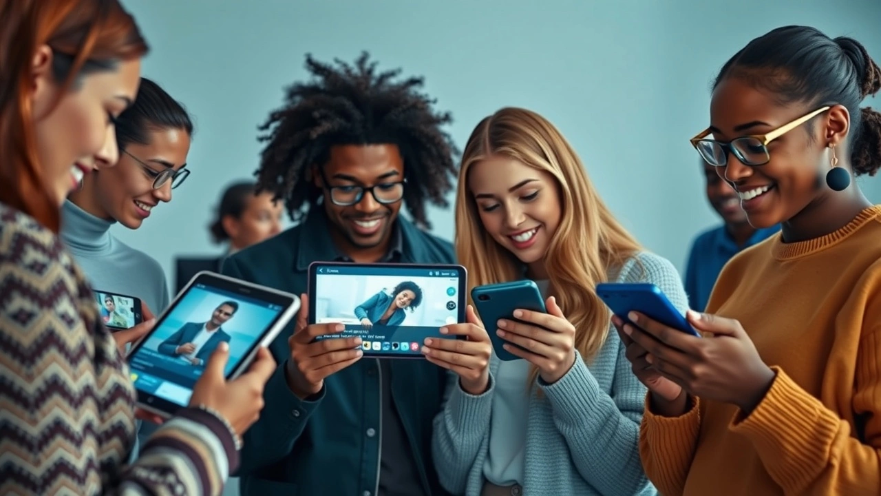 groupe de personnes interagissant avec des appareils numériques