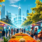 Un paysage digital illustrant l'essor du commerce social en 2024.