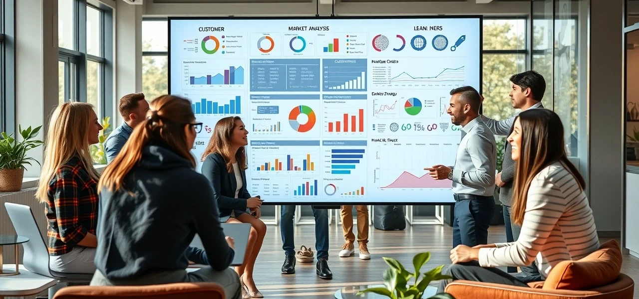 Professionnels de l'e-commerce analysant des données de marché