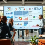 Professionnels de l'e-commerce analysant des données de marché