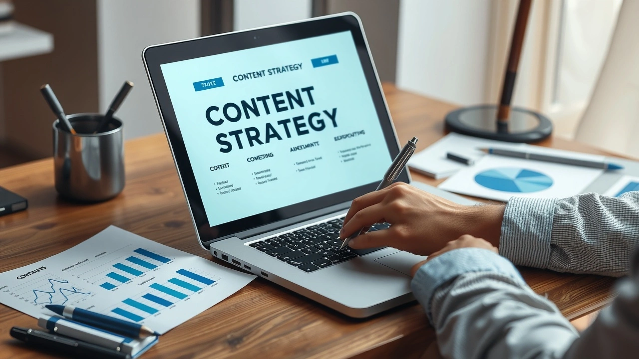 une personne écrivant une stratégie de contenu sur un ordinateur