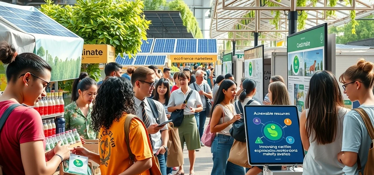 Une illustration des tendances du marketing durable en 2024 dans un marché animé.