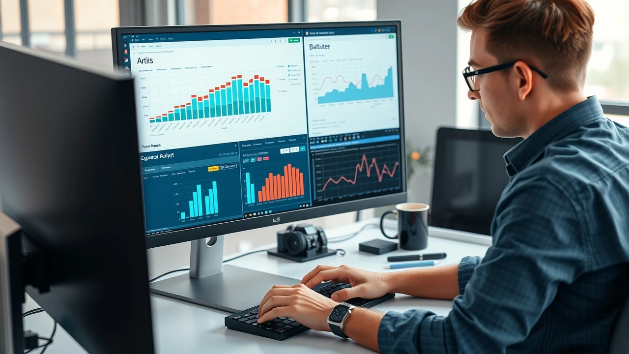 analyste des données travaillant sur un ordinateur avec des graphiques