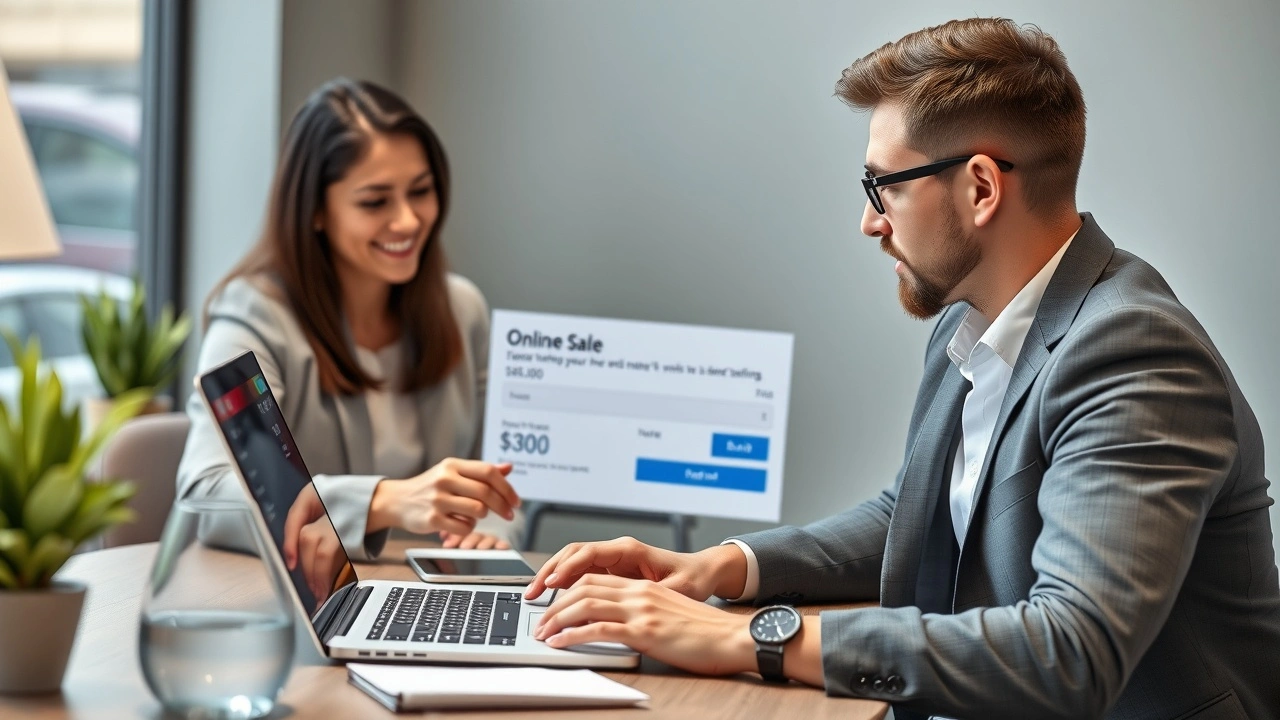 un vendeur concluant une vente en ligne sur un ordinateur