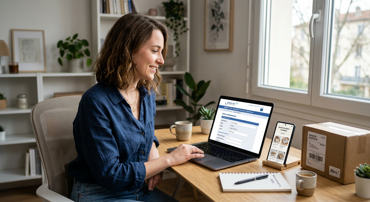 Création micro-entreprise en ligne pour boutique e-commerce débutante